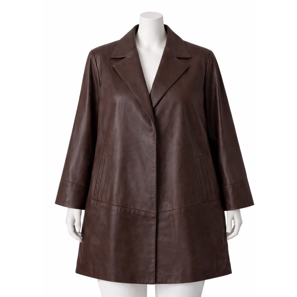 Women's Melanzona Brown Leather Swing Long Jacket XS USA Vintage MINT